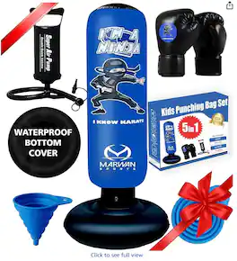 Vulpecula Spade - 5-in-1 Inflatable Punching Bag for Kids – 63" Karate Toy Set with Boxing Gloves, Durable Fast Rebound - Blue (5 in 1)