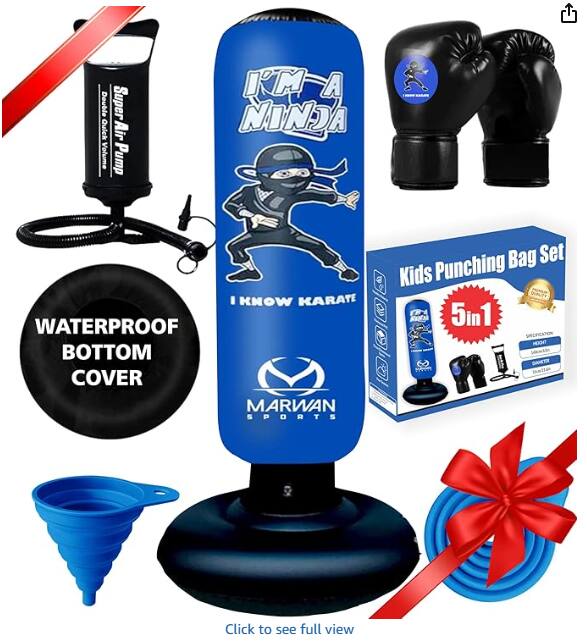 Vulpecula Spade - 5-in-1 Inflatable Punching Bag for Kids – 63" Karate Toy Set with Boxing Gloves, Durable Fast Rebound - Blue (5 in 1)