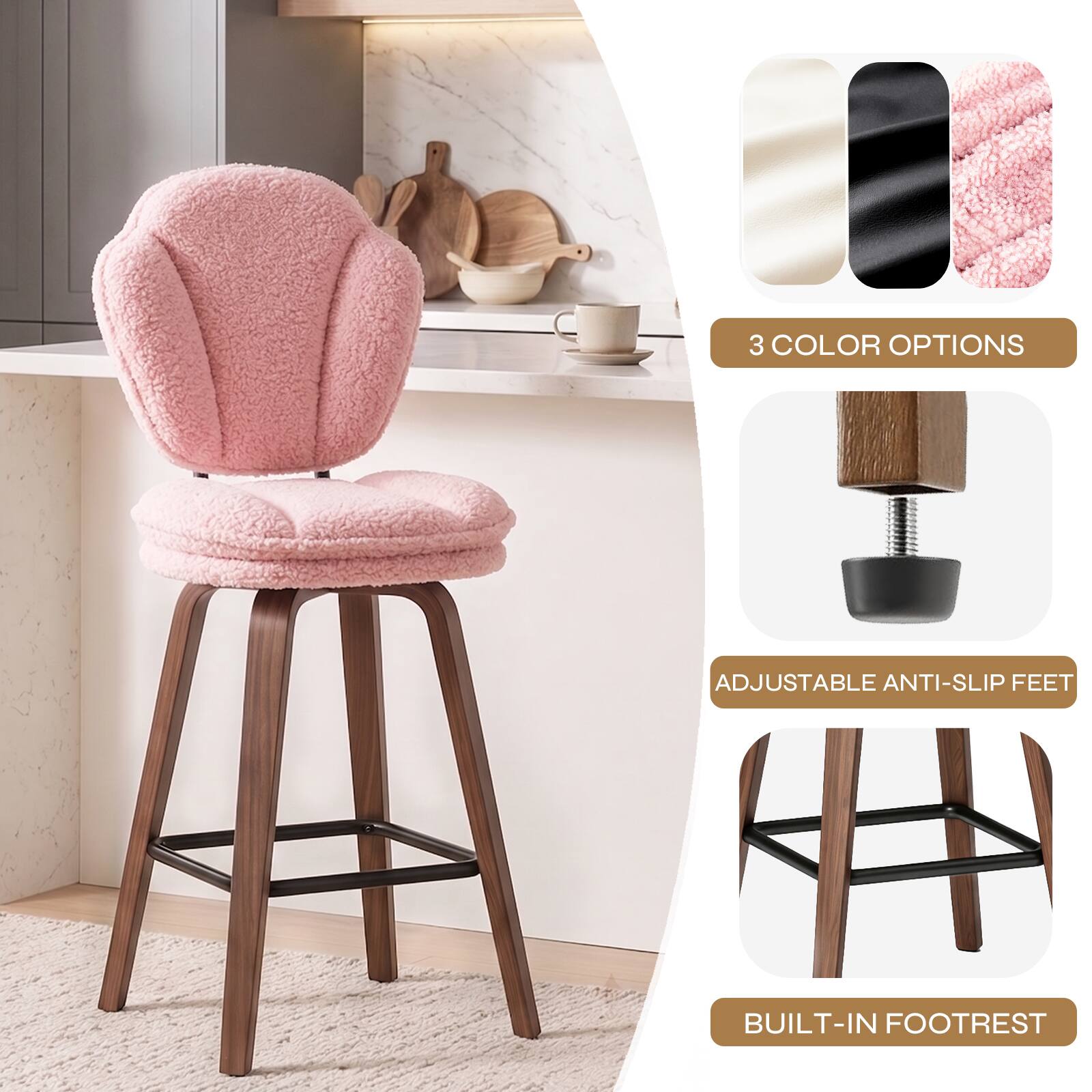 3 COLOR OPTIONS  
ADJUSTABLE ANTI-SLIP FEET  
BUILT-IN FOOTREST
