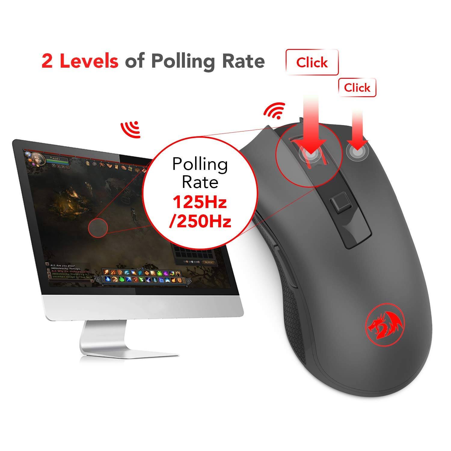 2 Levels of Polling Rate  
Polling Rate 125Hz / 250Hz