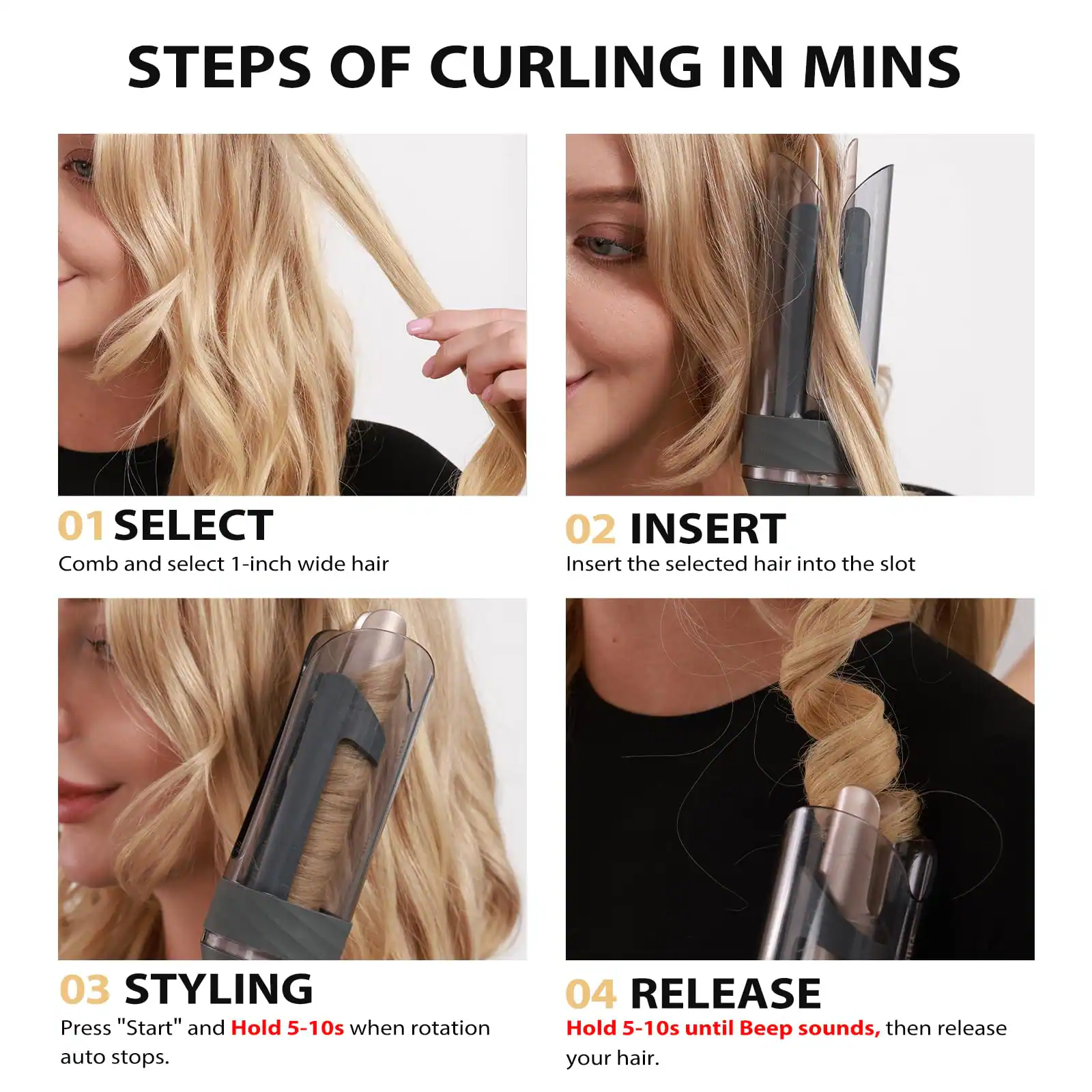 Reds Spade Automatic Rotating Curling Iron For Long Hair Wand Beach ...