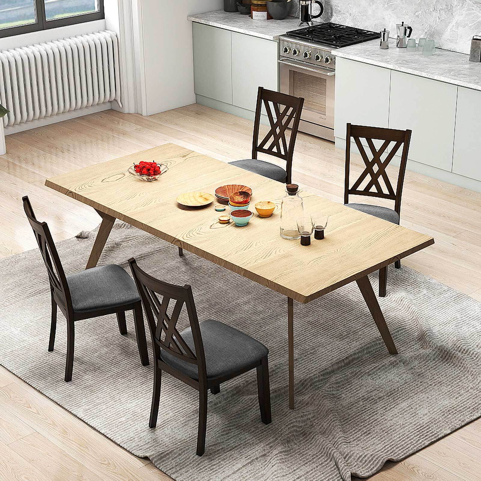 Alt View 5. Costway - Costway 2 PCS Linen Fabric Upholstered Kitchen Armless Chairs with Rubber Wood Frame - Gray.