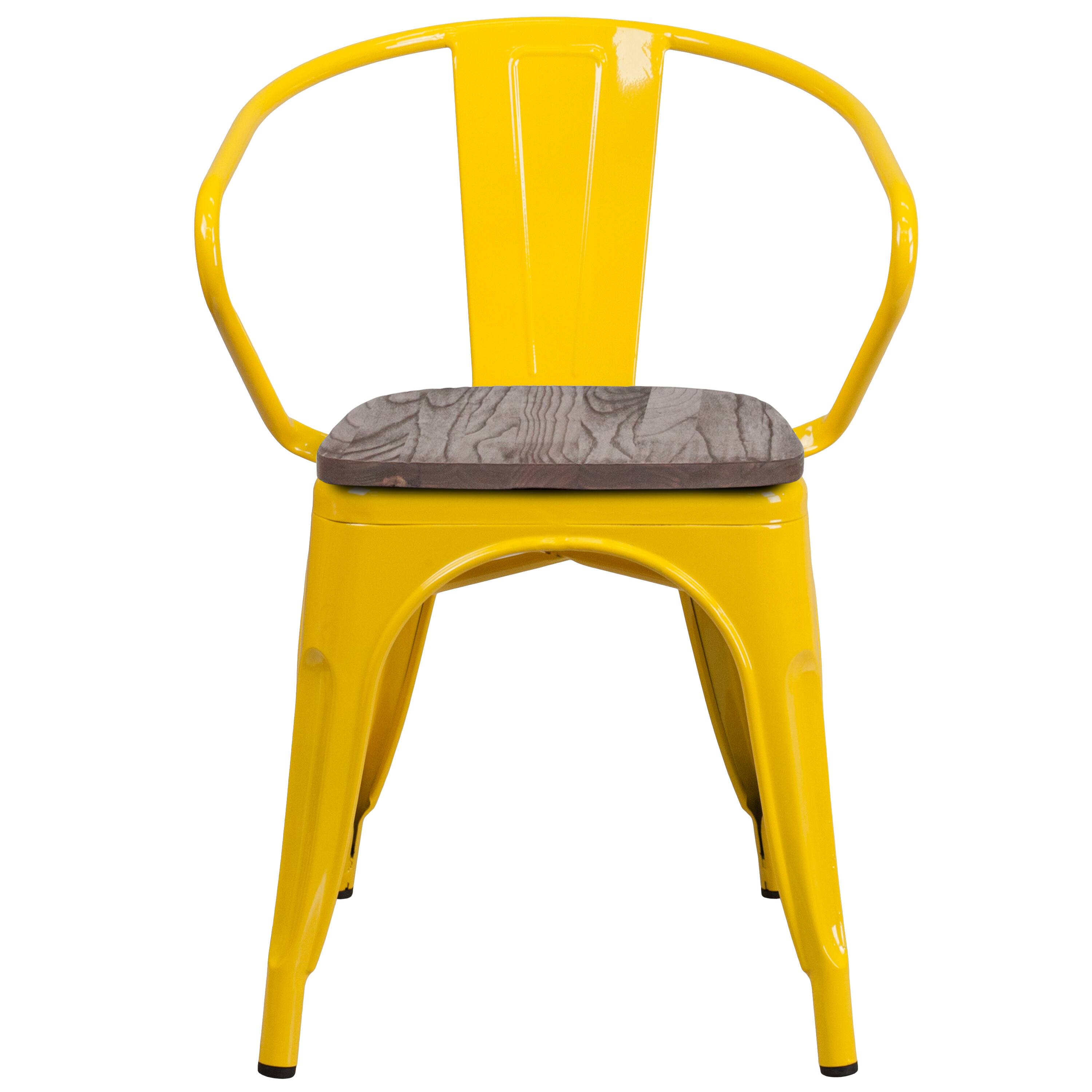 Alt View 5. Emma + Oliver - Metal Chair with Wood Seat and Arms - Yellow.