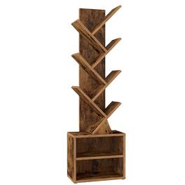 Songmics Home - Tree Bookshelf, Modern Bookcase, Floor Standing Book Shelf, for Bedroom, Living Room, Home Office, 2 Open Compartments - Rustic Brown