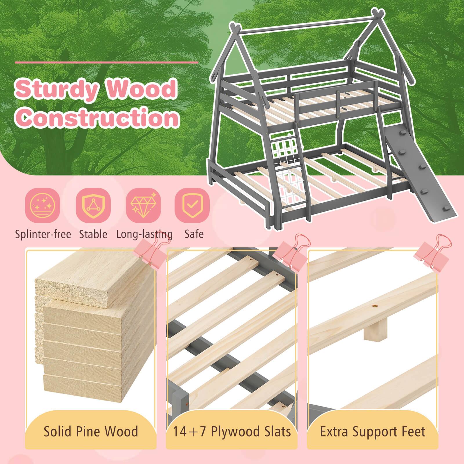 Sturdy Wood Construction: Splinter-free, Stable, Long-lasting, Safe, Solid Pine Wood 14+7+7 Plywood Slats, Extra Support Feet.