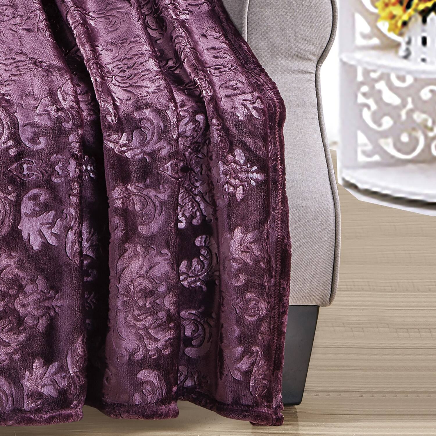 Alt View 2. Noble House - Plazatex Versailles Embossed Decorative Super Soft Throw Blanket for Sleep/Decor 2 Pack 50" x 60" Plum - Plum.