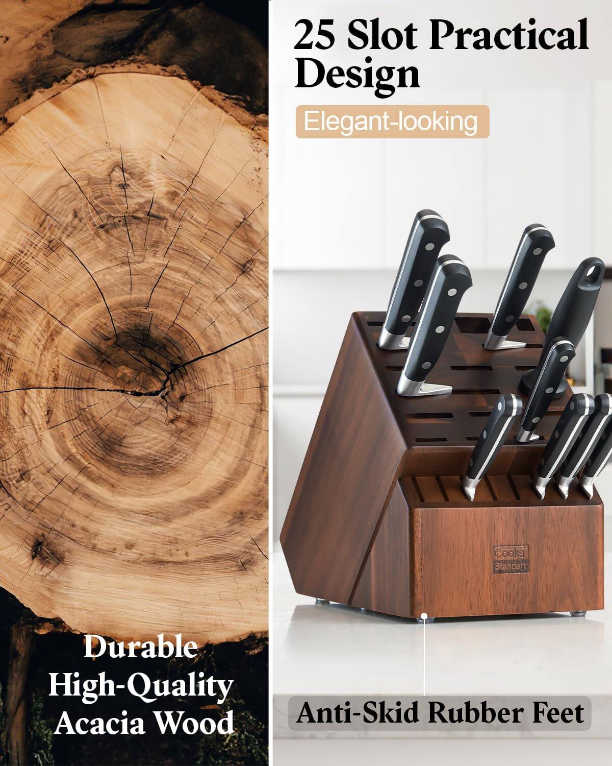 25 Slot Practical Design  
Elegant-looking  
Durable High-Quality Acacia Wood  
Anti-Skid Rubber Feet