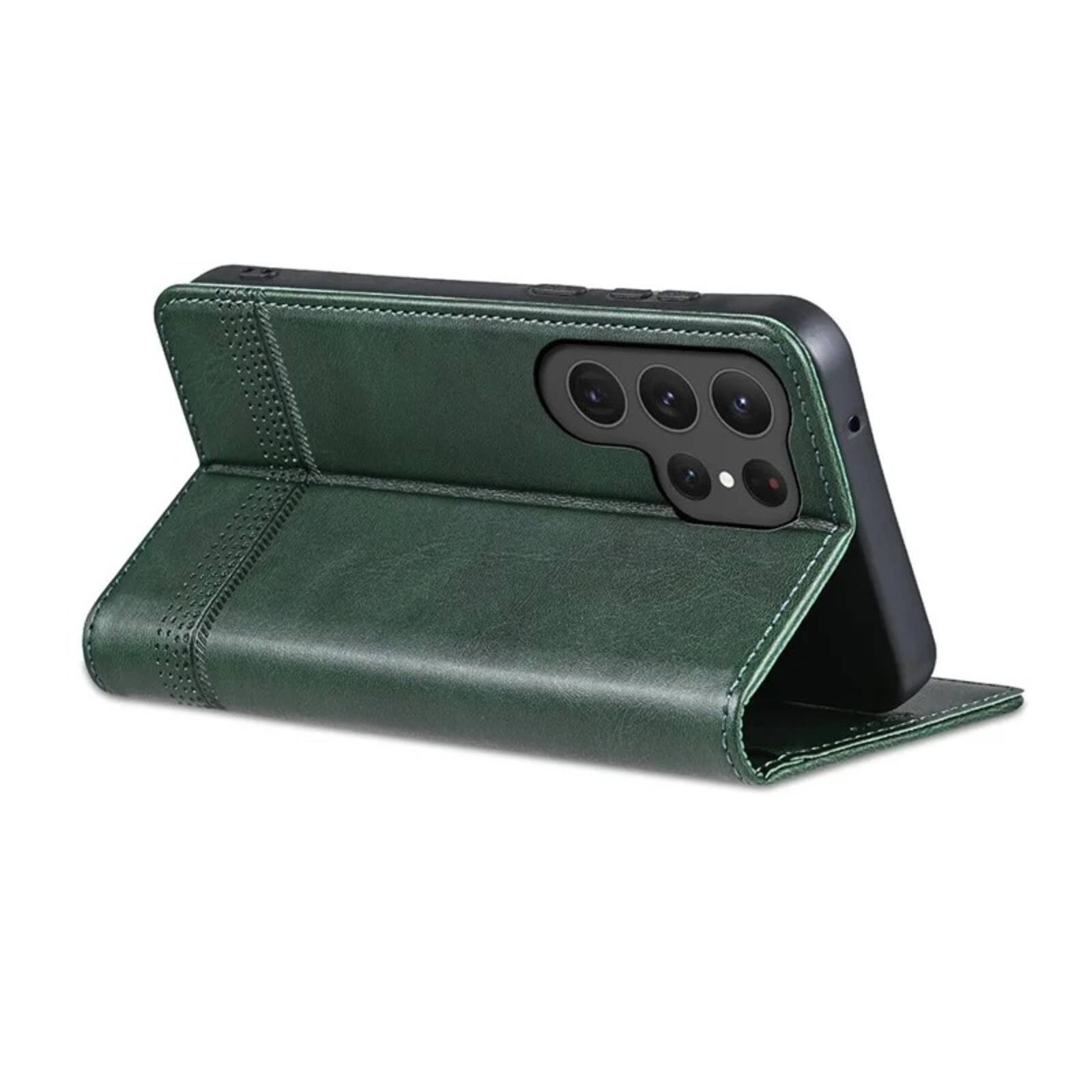 Back. UUCOVER - PU Leather Flip Wallet Case for Samsung Galaxy S25 Ultra with Card Slots Cash Holder Shockproof Kickstand Phone Cover - Darkgreen.