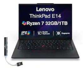 Lenovo - Upgraded - Thinkpad E14 Laptop 14.0 WUXGA Display (Ryzen 7 250, 32GB, 1TB SSD, AMD Radeon 780M, Win 11 Pro) w/USB Hub