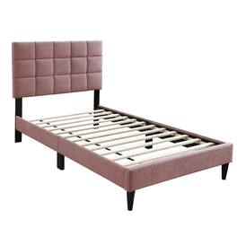Manhattan Lane - Lilian Full Bed, Tufted Pink Linen Upholstery, Biscuit Tufted Stitch - Pink, Black