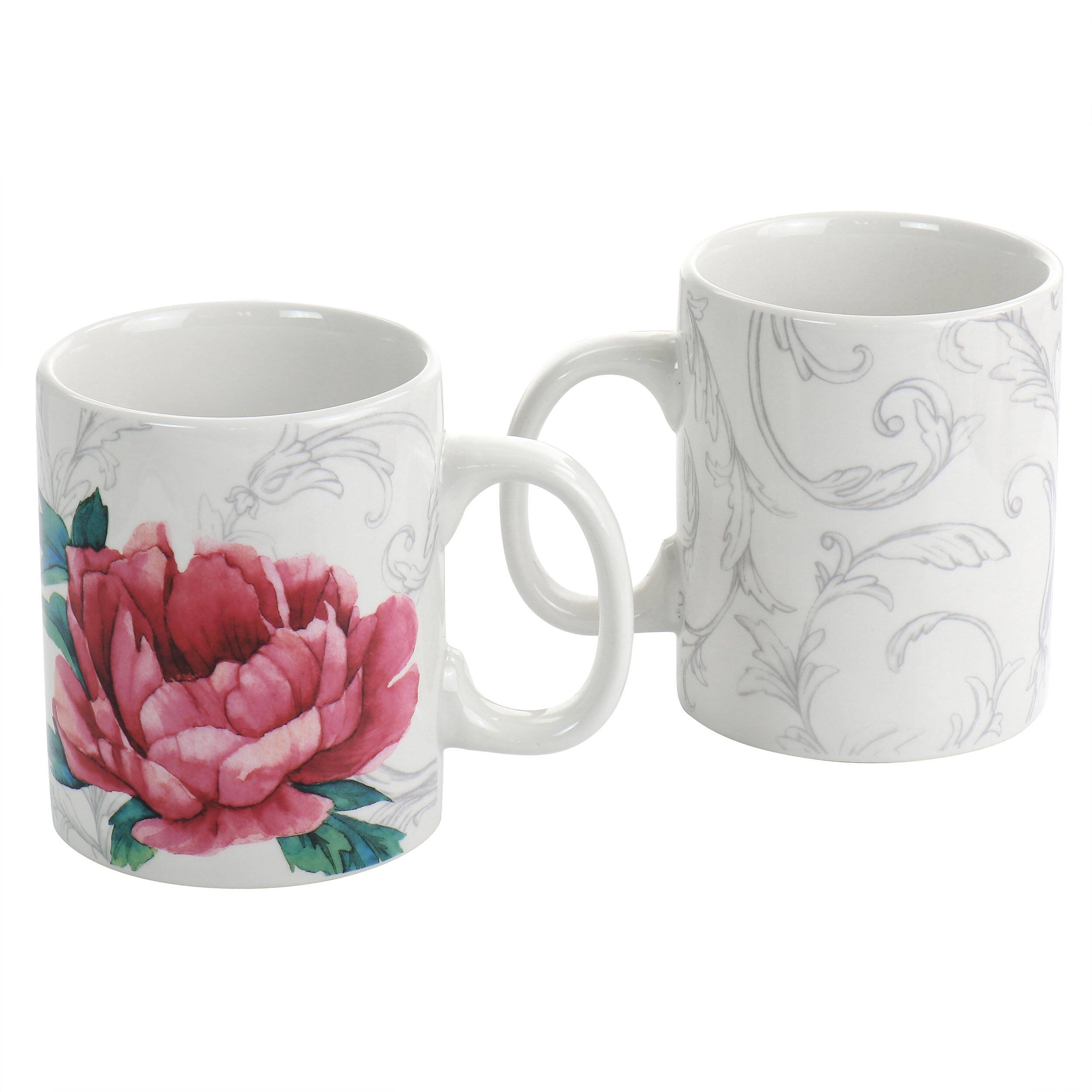 Alt View 2. Martha Stewart - Martha Stewart Peony 4 Piece 16 Ounce Fine Ceramic Mug Set in White and Pink - Pink.