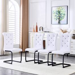 Loheer - Set of 4 Retro Faux Leather Dining Chairs 22.4x16.4x39.6 in Metal Bow Leg Cantilever - White