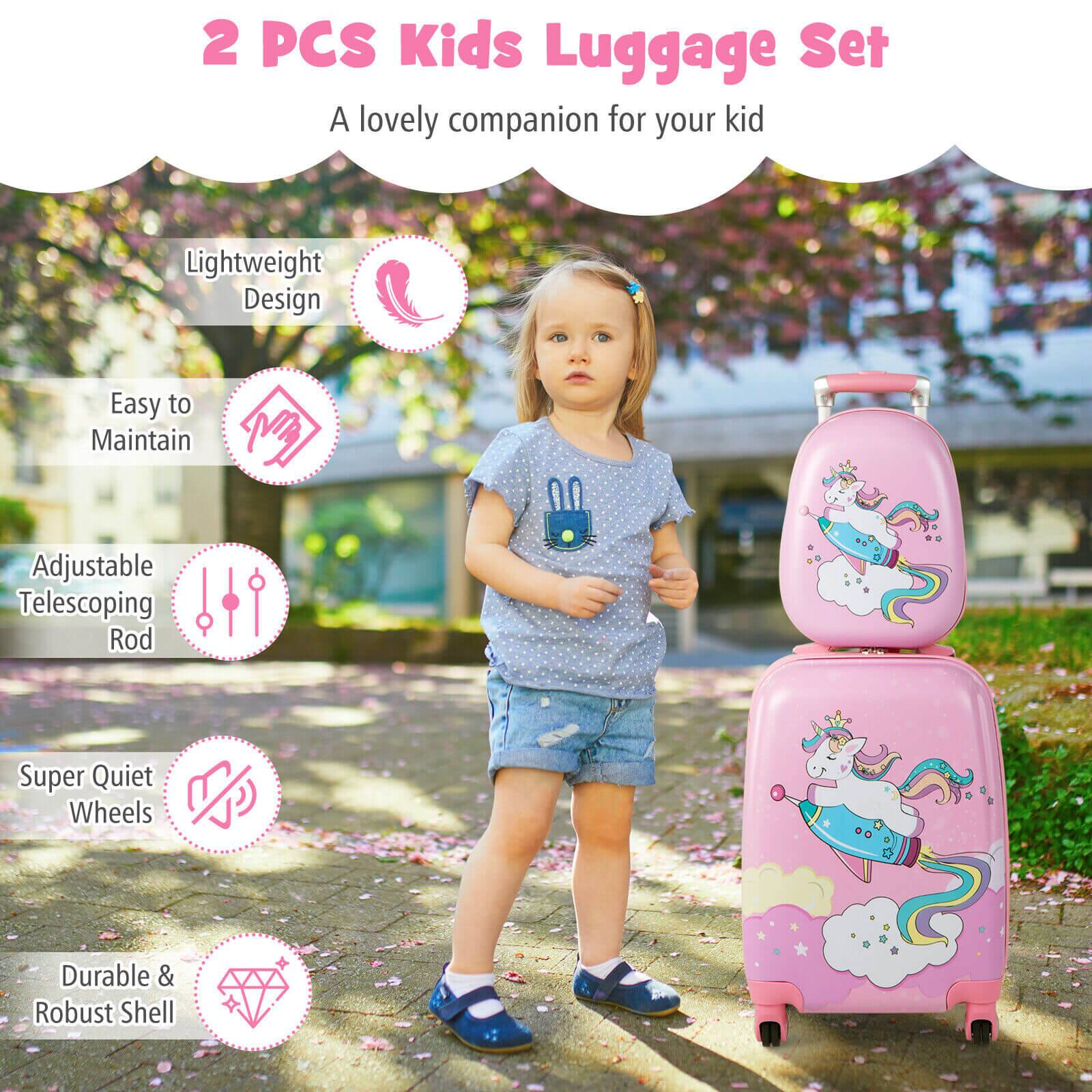 2 PCS Kids Luggage Set  
A lovely companion for your kid  

- Lightweight Design  
- Easy to Maintain  
- Adjustable Telescoping Rod  
- Super Quiet Wheels  
- Durable & Robust Shell