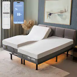 Renanim - SFE Split King Adjustable Electric Bed Frame with 10" Hybrid Mattress, Massage, USB, Remote & UnderBed Light - Gray