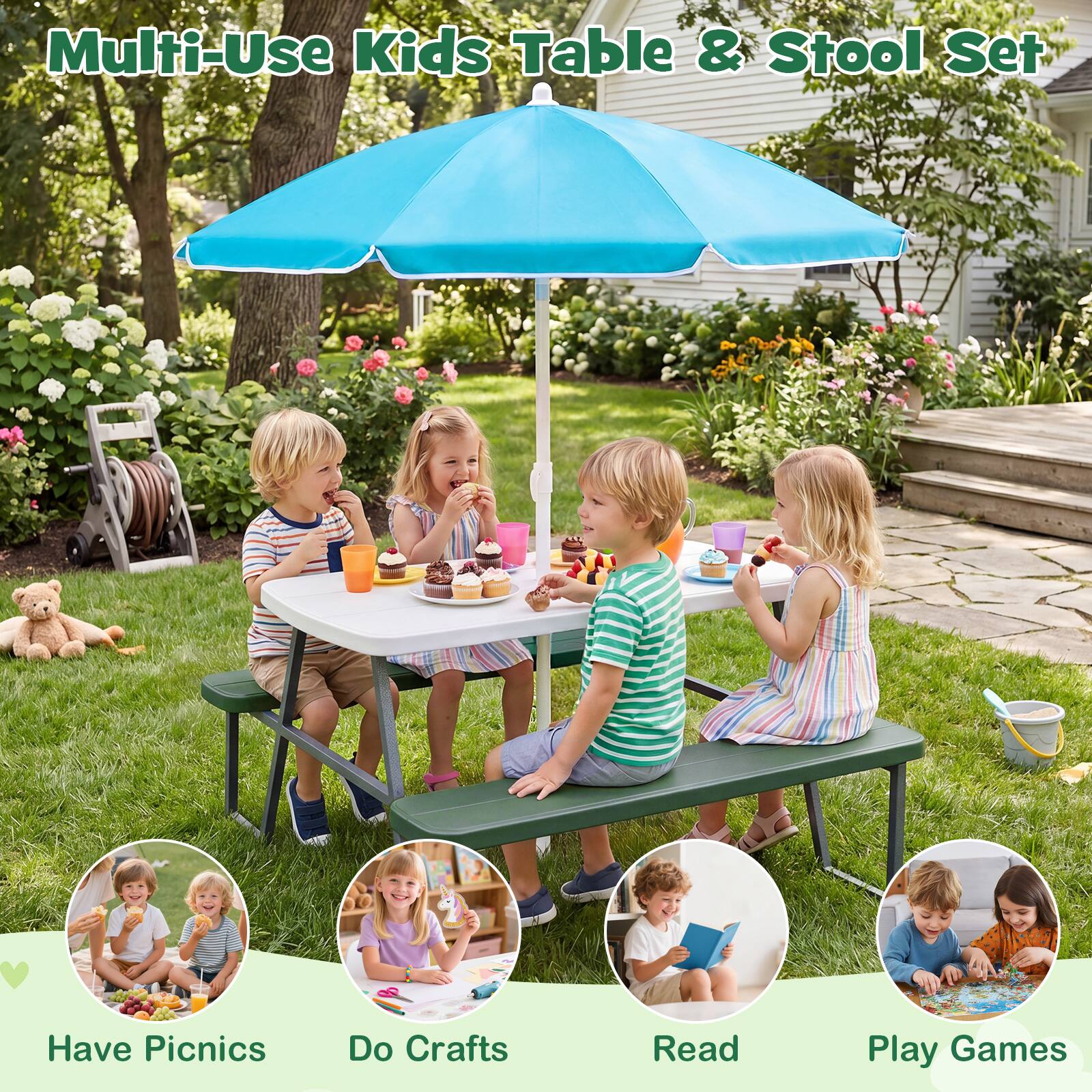 Multi-Use Kids Table & Stool Set

Have Picnics  
Do Crafts  
Read  
Play Games