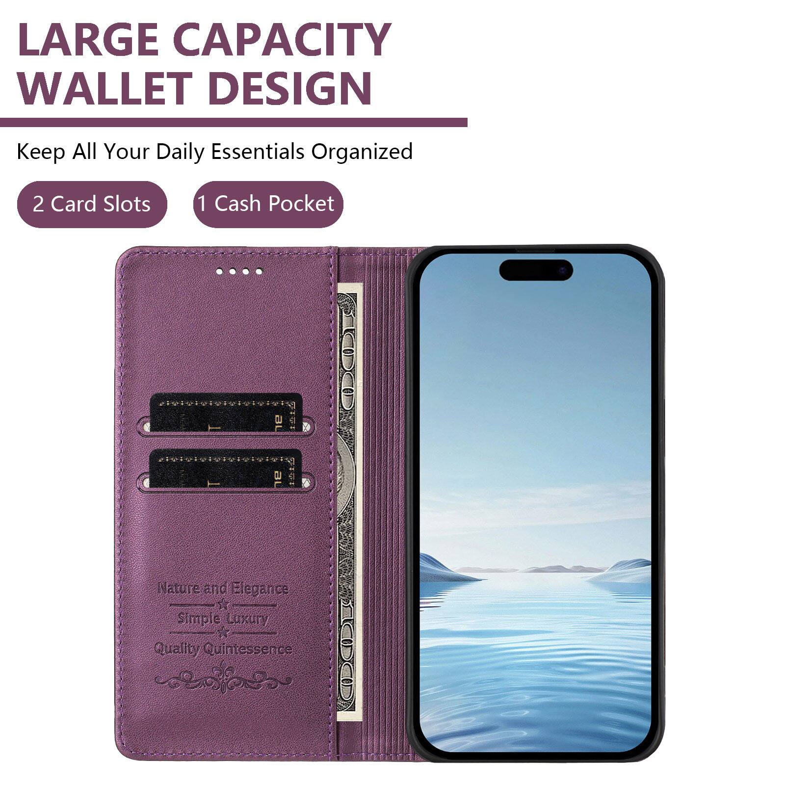 LARGE CAPACITY WALLET DESIGN  
Keep All Your Daily Essentials Organized  
2 Card Slots  
1 Cash Pocket  
Nature and Elegance x Simple Luxury Quality Quintessence