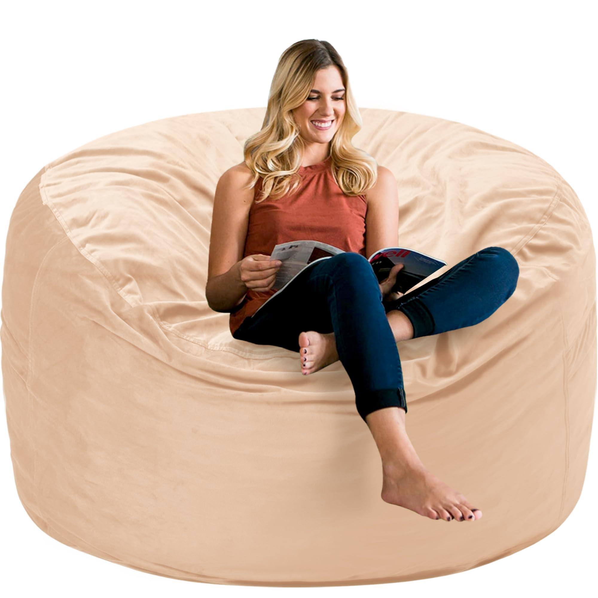 JETRANSPORT - 2ft Bean Bag Chair 2' Beanbags Small Chairs With Filling Teardrop Luxurious Ultra Soft Removable Cover - Camel 3 Foot