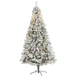 BreeBe - 8' Flocked Rock Spruce Christmas Tree w/500 LED and 1186 Tip - Green