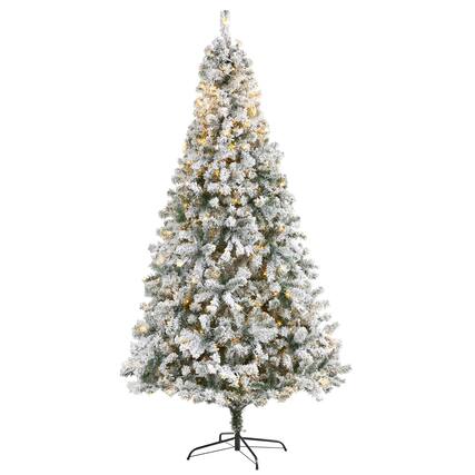 Front. BreeBe - 8' Flocked Rock Spruce Christmas Tree w/500 LED and 1186 Tip - Green.