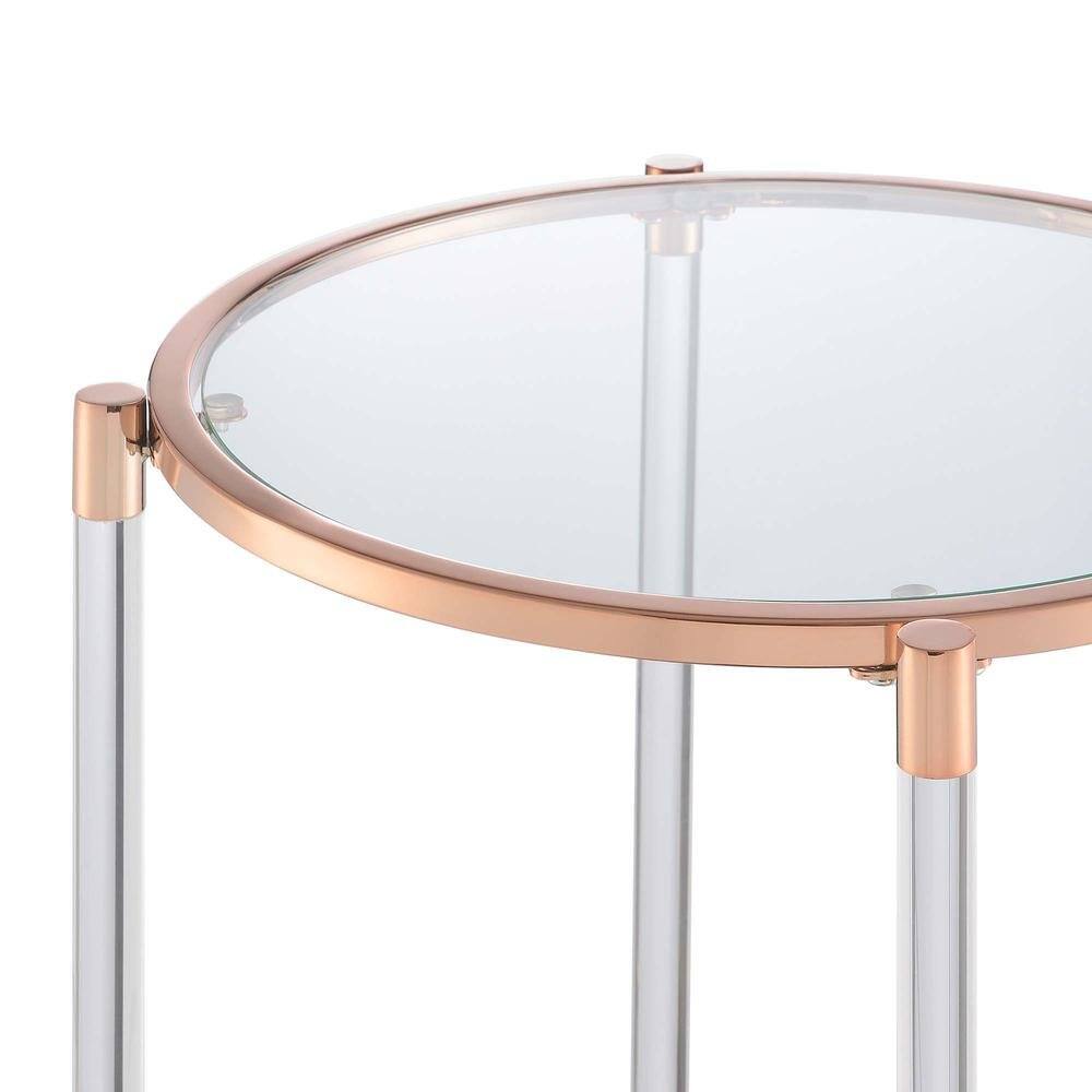 Back. FurniFact - End Table with 2 Glass Tiers, Acrylic Legs, Contemporary Style in Rose Gold - Rose Gold.