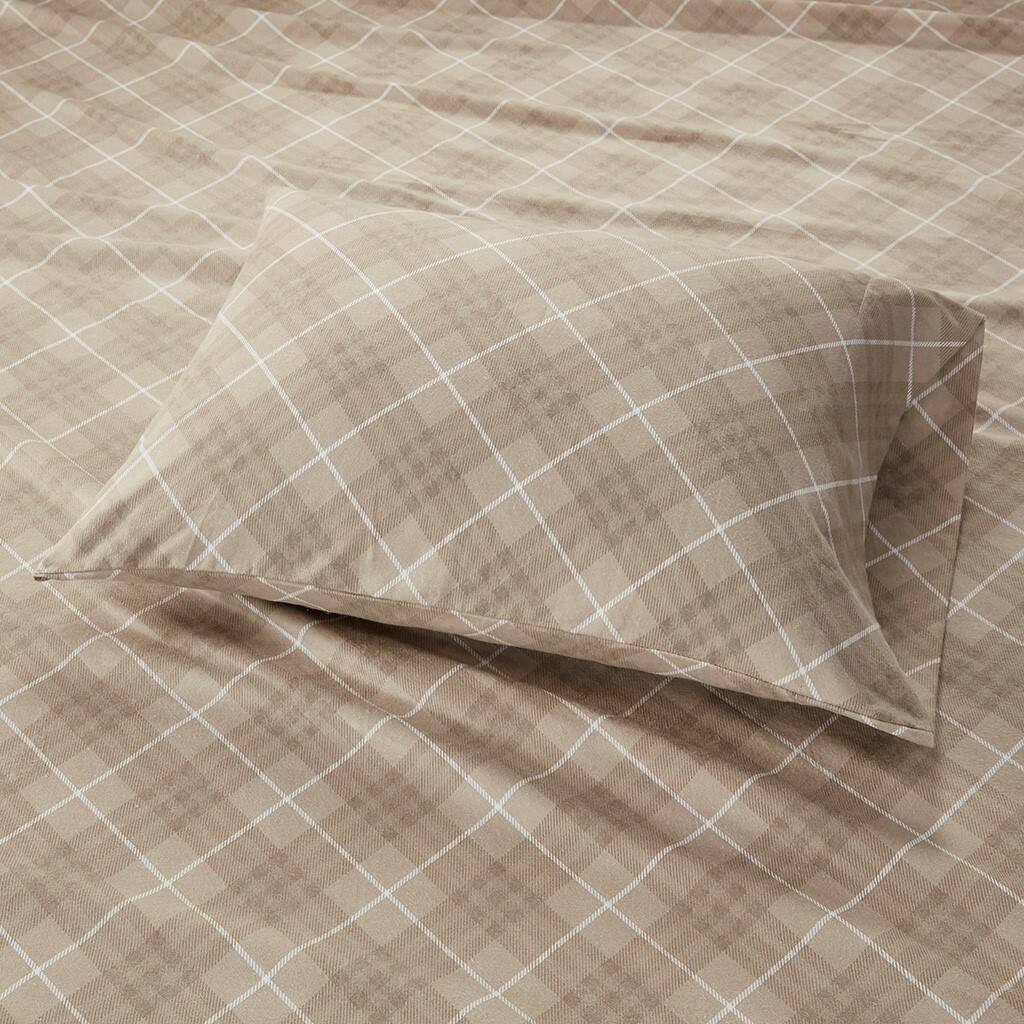 Alt View 2. Gracie Mills - Gracie Mills Persephone Cotton Flannel Sheet Set - Tan Plaid.