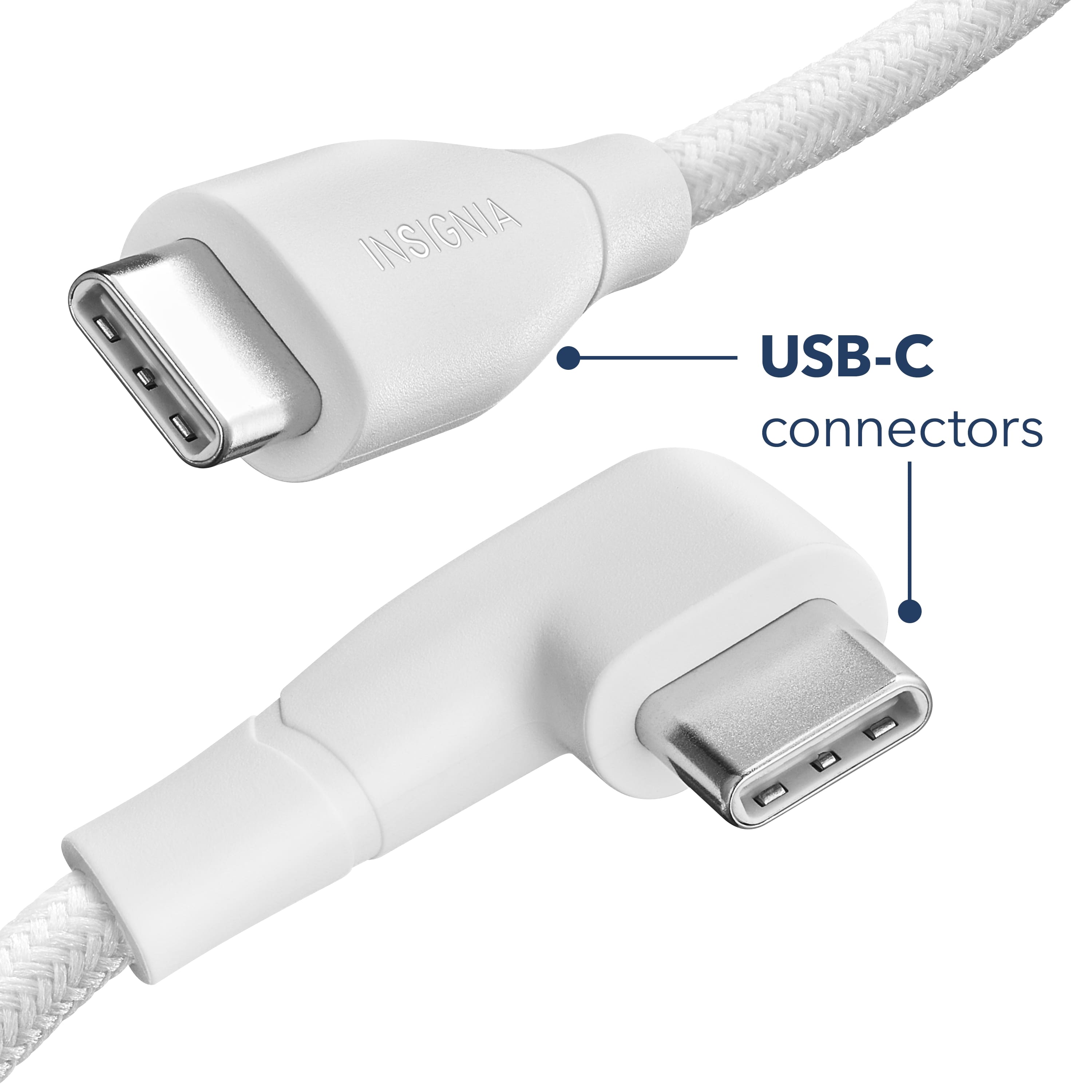 Insignia™ 7' USB-C to Right-Angle USB-C Braided Charging Cable White NS ...