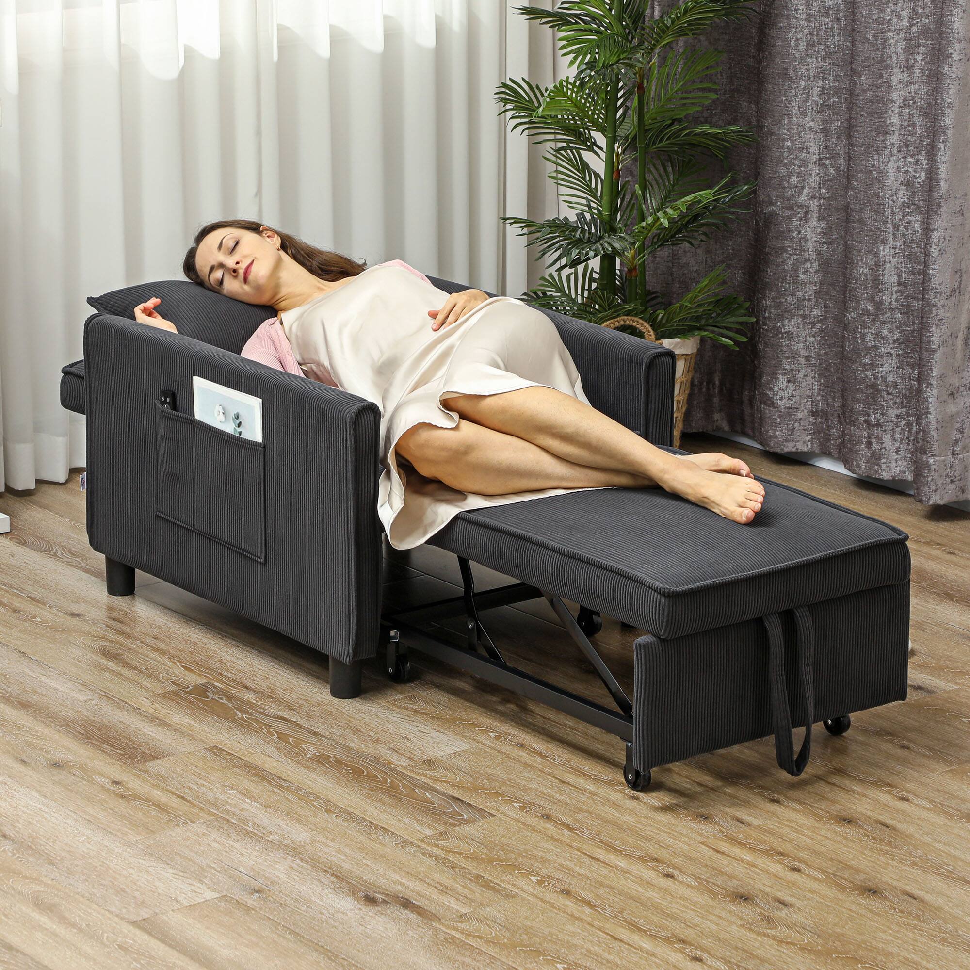 Alt View 7. Homcom - 3-in-1 Convertible Sofa Bed w/ Adjustable Backrest & Storage Pockets - Gray.