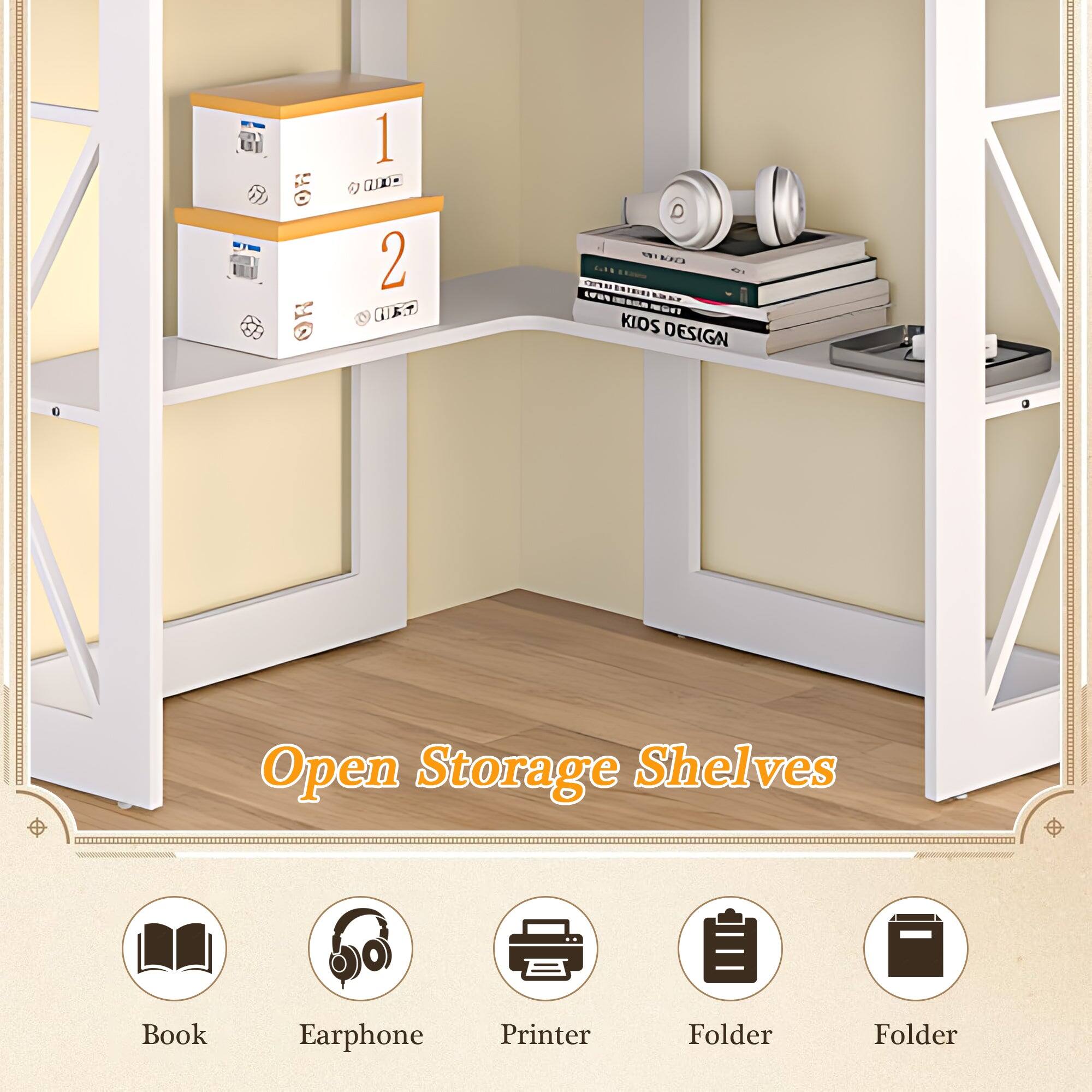 Open Storage Shelves

1 GI- 2 GT .ES d. S - LON - KIOS DESIGN

Book
Earphone
Printer
Folder
Folder