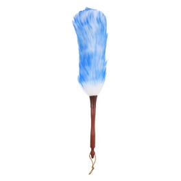 Unique Bargains - Wool Duster 20.5 Inch Natural Feather Cleaning Tool with Wooden Handle for Fans Window Blinds Shelves Furniture - White Blue