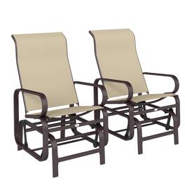 Outsunny - Outdoor Glider Chair Set of 2, Gliders for Outside Patio with Smooth Rocking Mechanism and Lightweight Construction - Brown and Khaki