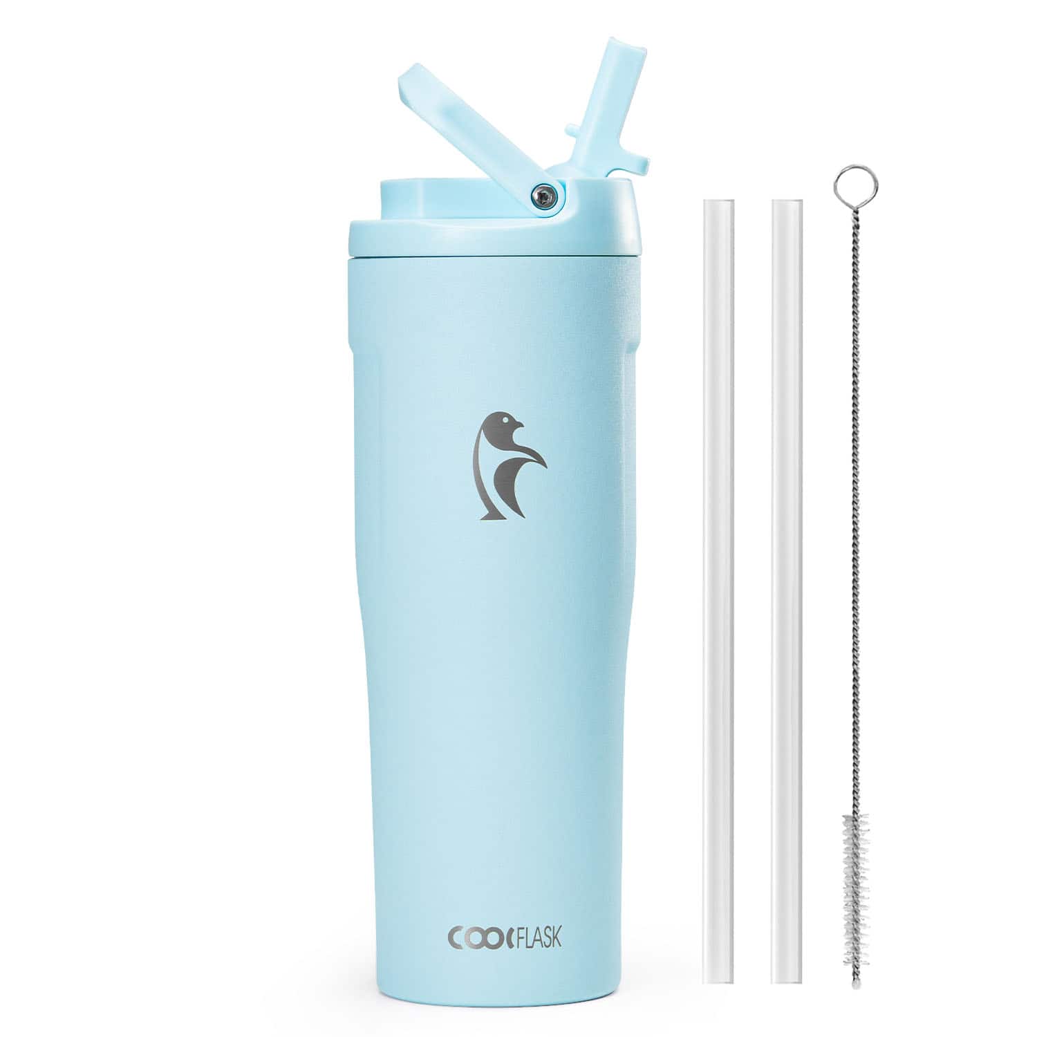 Coolflask - Slim Tumbler Stainless Steel with Straw & Handle - Fits Car Cup Holder - 32oz Blue price history on PriceWatchPro