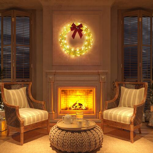 Alt View 9. Winado - 24in Christmas Iridescent Wreath Pre-Lit with LED Lights, Bows Lightweight for Indoor Outdoor Holiday Party Decorations - Multicolor.