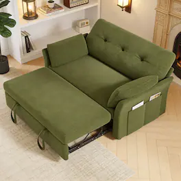 Vipbear - 3-in-1 Convertible Sofa Bed, Pull Out Sleeper Sofa with Side Pocket,Tool-Free Assembly,Green - Green