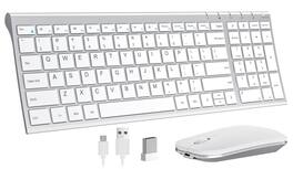 PO3TICJUNKI3 - Rechargeable Wireless Mouse Ultra Thin Low Profile And With Number Pad Quiet Portable Combo Compatible For - Silver White