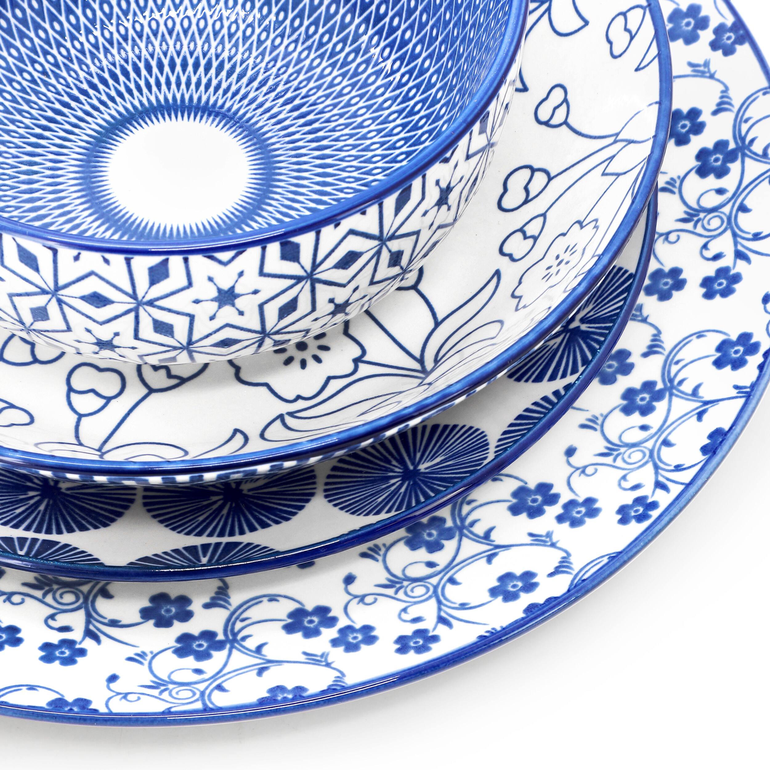 Alt View 5. Elama - Elama Aurora 16 Piece Assorted Porcelain Double Bowl Dinnerware Set in Blue - Blue.