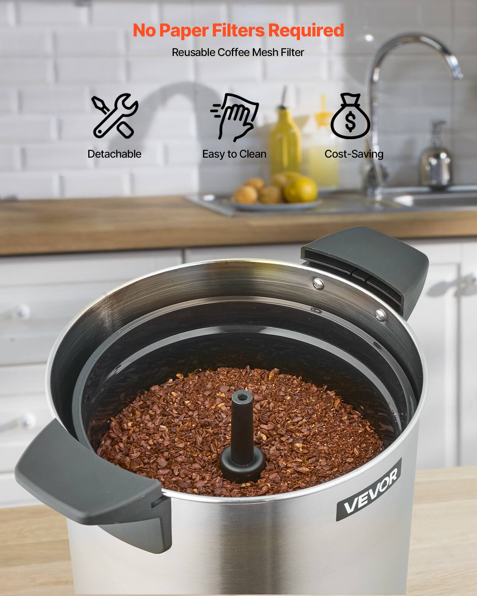 No Paper Filters Required  
Reusable Coffee Mesh Filter  

- Detachable  
- Easy to Clean  
- Cost-Saving  

VEVOR