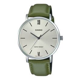 Casio - Men’s Silver Dial Watch with Leather Strap - MTP-VT01L-3BUDF - Green