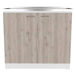 TuHome - Napoles Utility Sink With Cabinet, Double Door, One Shelf - Smokey Oak / Light Gray