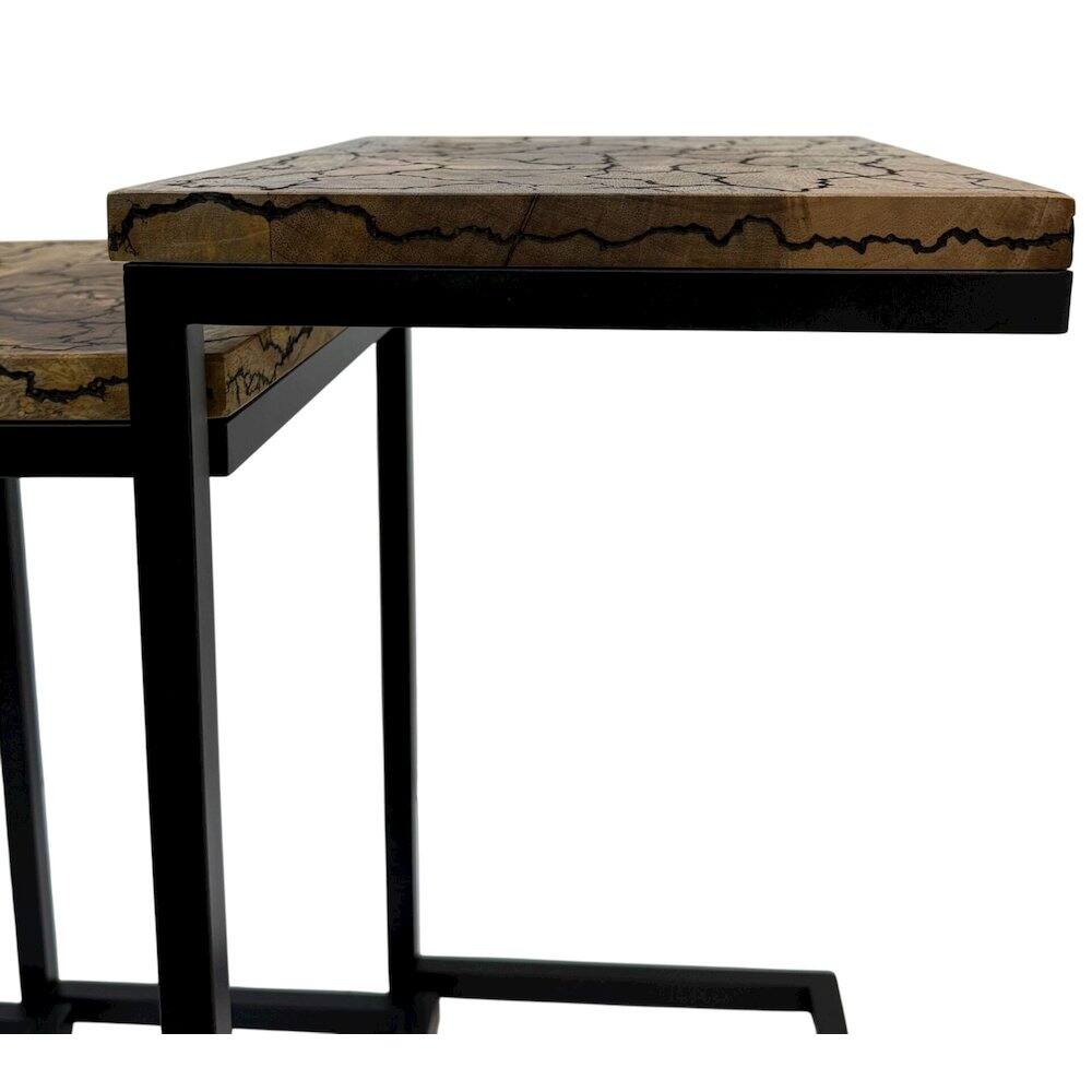 Back. Carolina Chair & Table - Electra 3 Piece Nesting Table Set - Electrified Wood - Black Iron - Chestnut, Black.