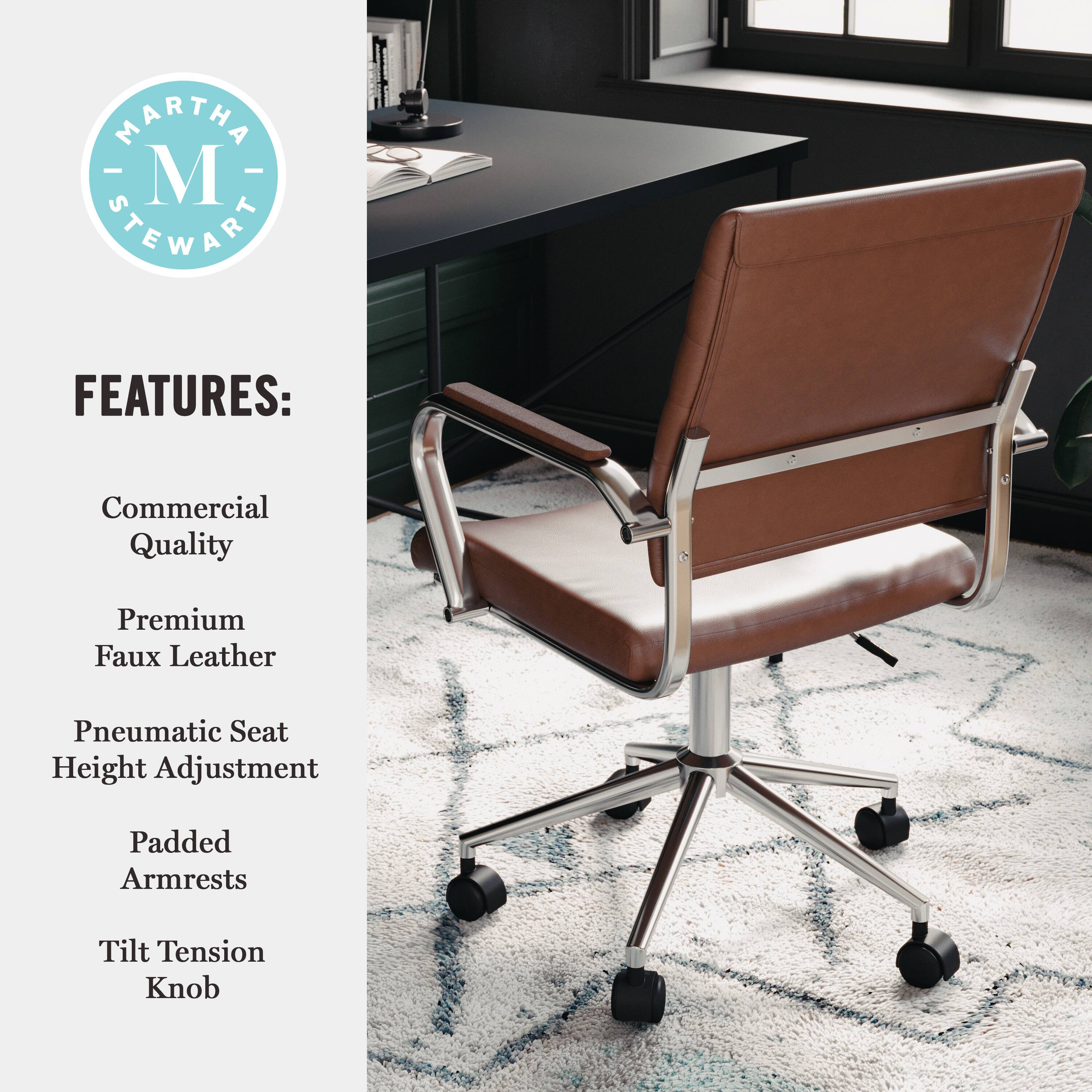 MARTHA STEWART FEATURES: Commercial Quality Premium Faux Leather Pneumatic Seat Height Adjustment Padded Armrests Tilt Tension Knob
