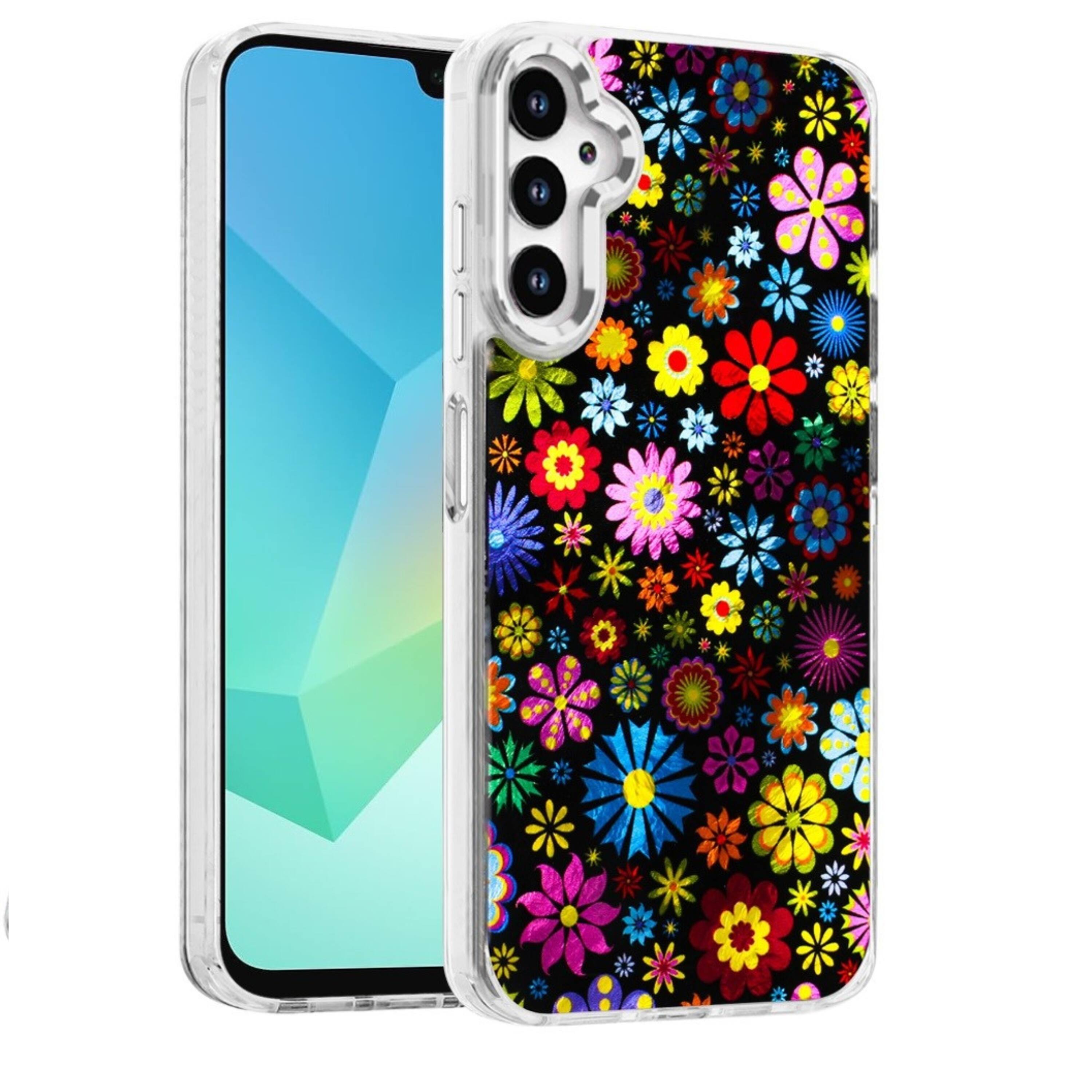 Angle. Kitcheniva - Cute In Mold Design Phone Case With Metallic Buttons And Tempered Glass For Samsung A16 5G Multicolor - Multicolor.