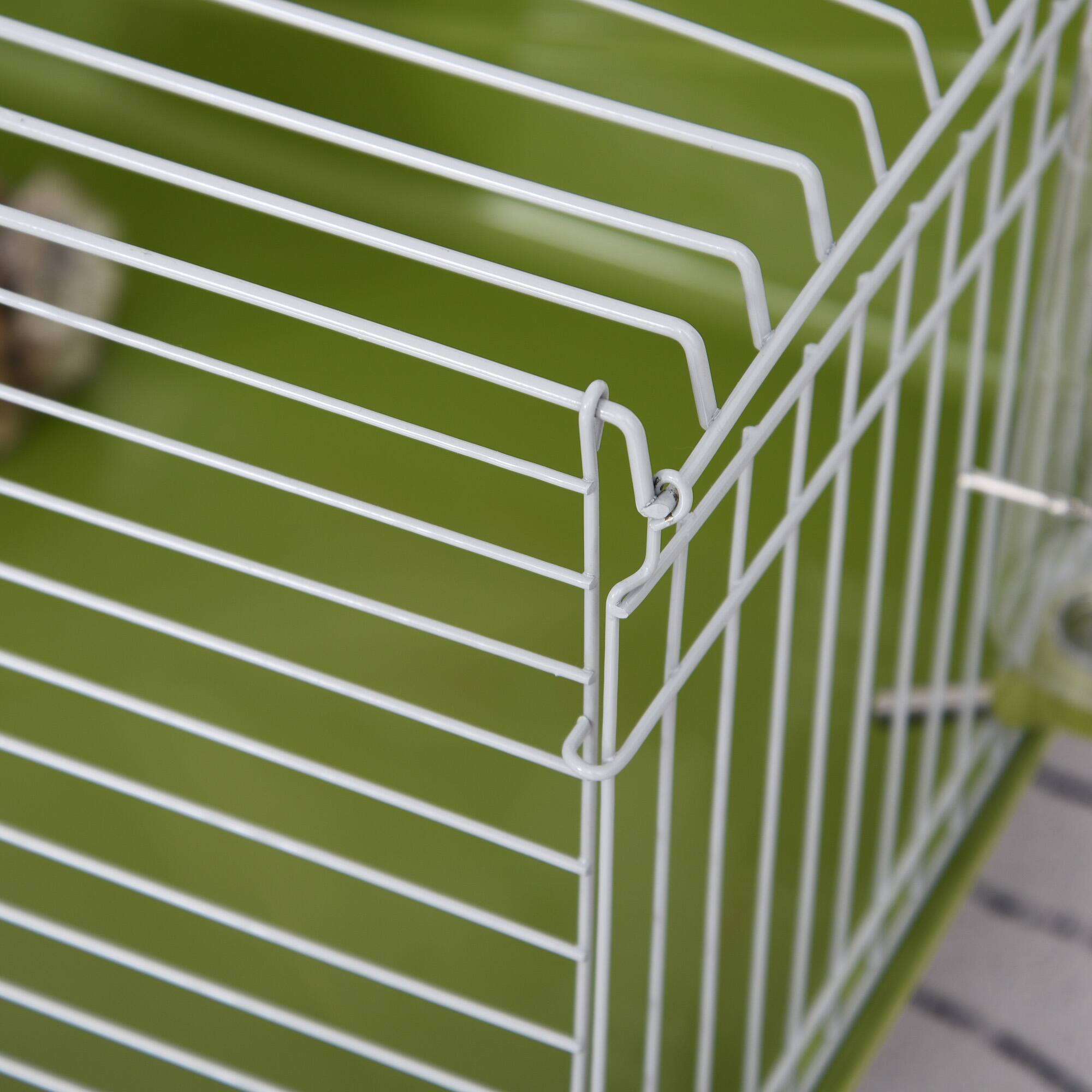 Alt View 4. Pawhut - 35"L Small Animal Cage, Rolling Bunny Cage, Food Dish, Water Bottle, Hay Feeder, Platform, Ramp, Chinchilla.