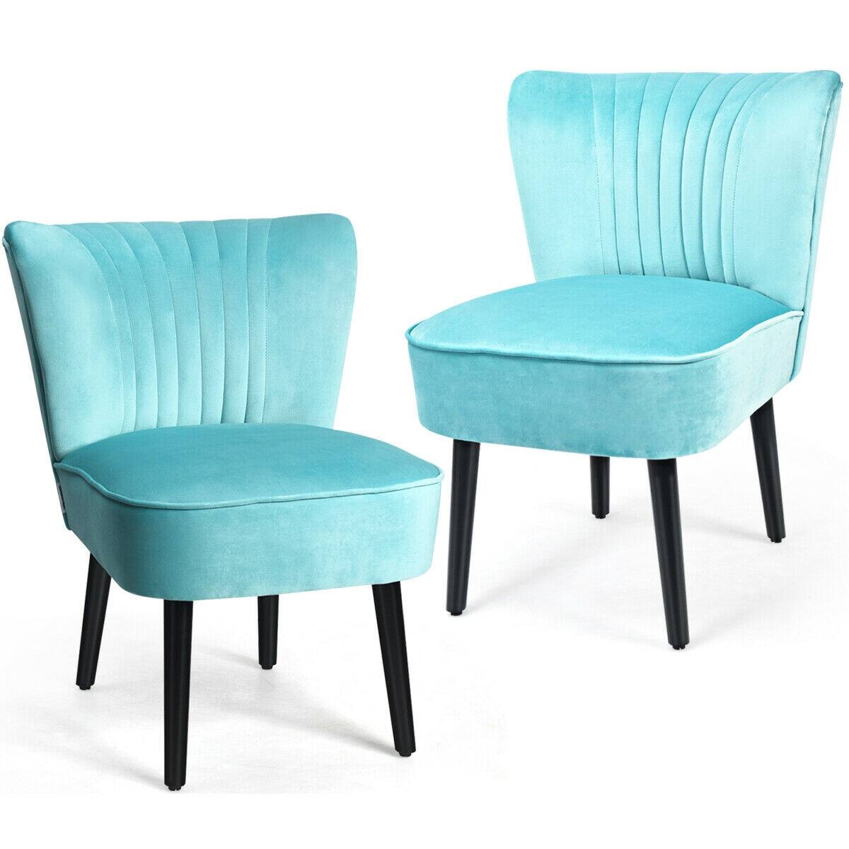 Alt View 1. Sugift - Set of 2 Upholstered Modern Leisure Club Chairs with Solid Wood Legs - Navy.