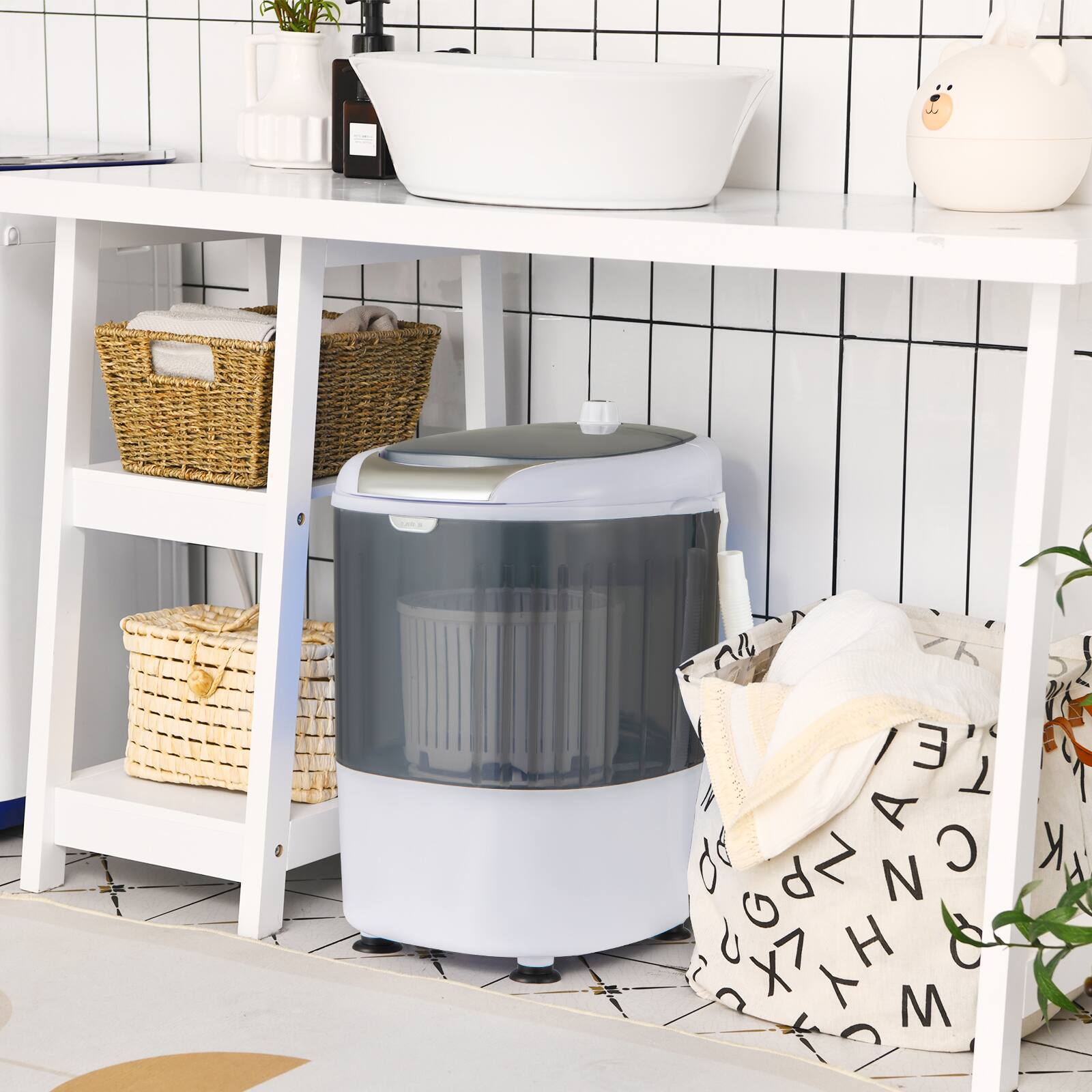 Alt View 9. HONGGE - Portable Tub Washer With Spin Basket - Grey.