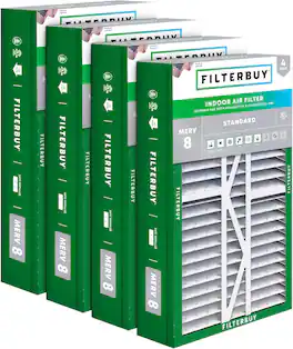 Filterbuy - 17.5x27x5 MERV 8 Dust & Allergy Defense, Pleated HVAC AC Furnace Air Filters Replacement for Trane & More (4-Pack) - Silver