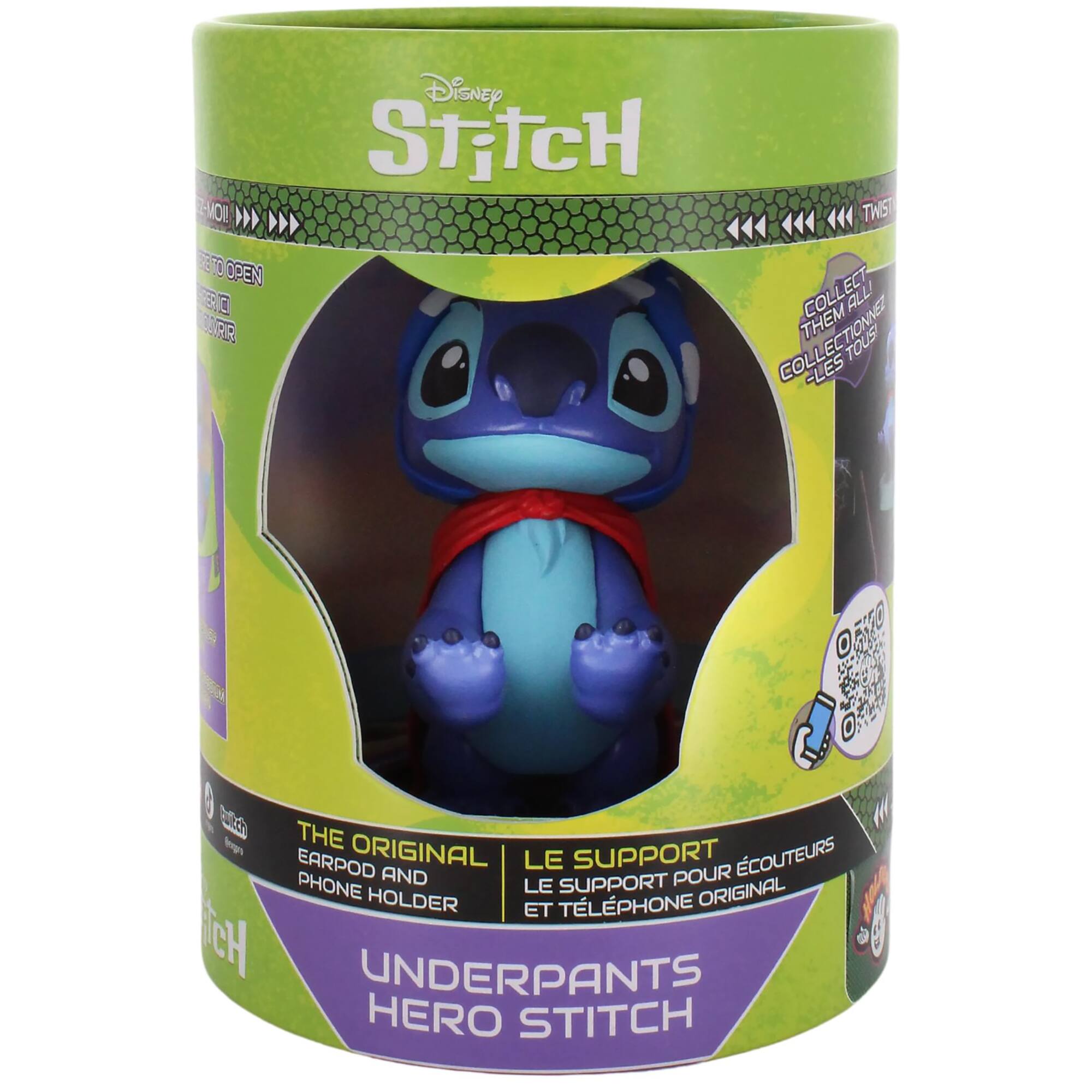 The image features a Stitch figurine from the Disney Stitch collection. The figurine is displayed in a green box, which is part of the original Stitch collection. The box also contains a phone holder and a support for the phone. The figurine is a cute and collectible item for fans of the Disney Stitch series.