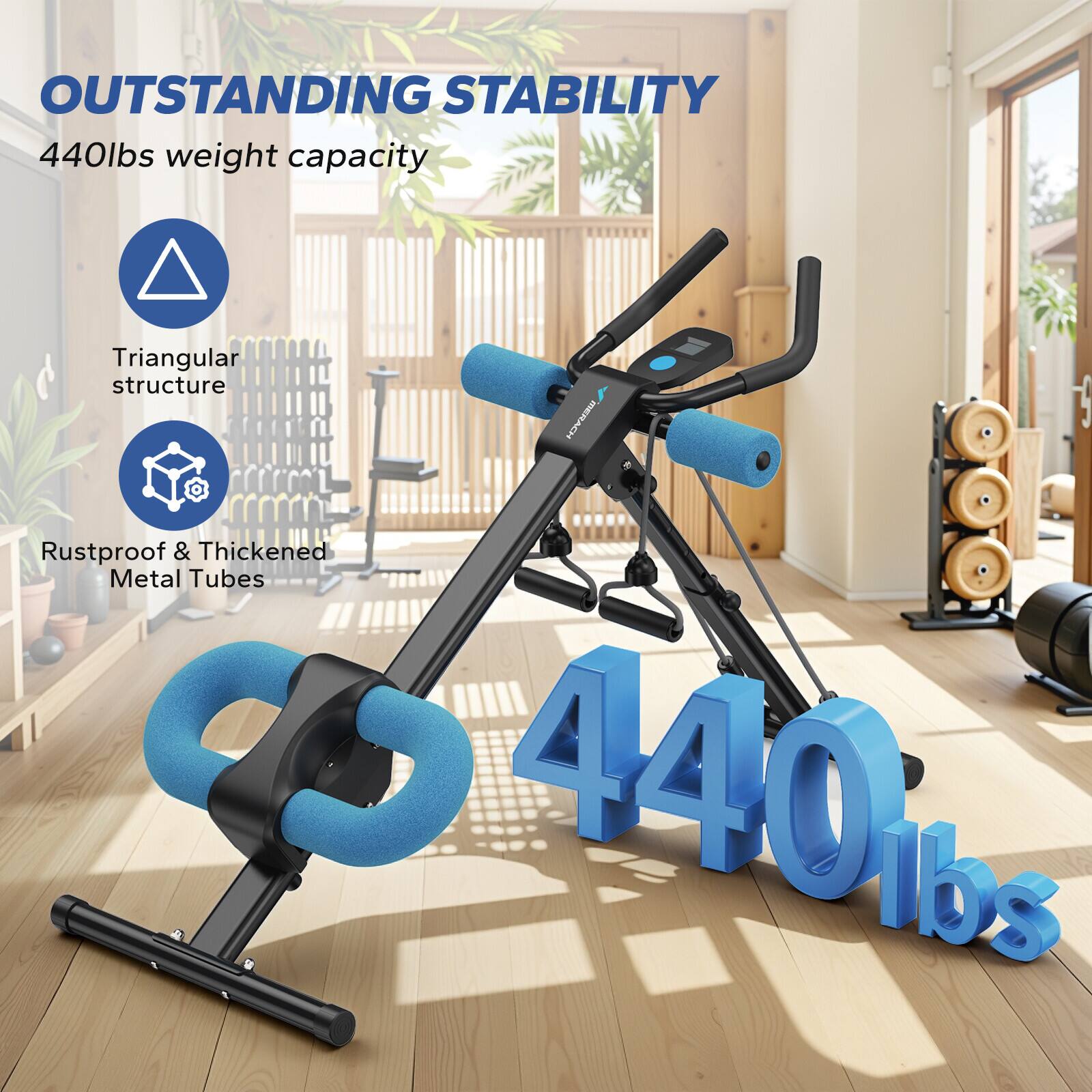 OUTSTANDING STABILITY  
440lbs weight capacity  

- Triangular structure  
- Rustproof & Thickened Metal Tubes  

440lbs