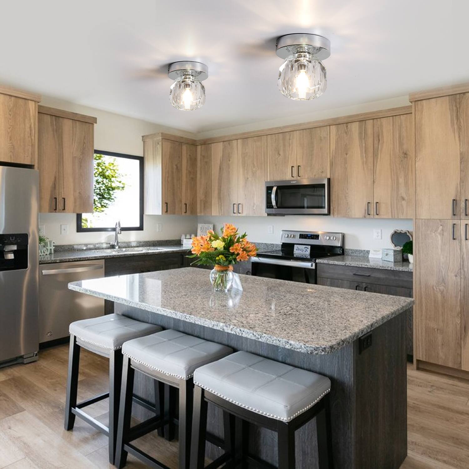 Angle. Umeiluce - 1-Light 4.7" Crystal Flush Mount Ceiling Light - Chrome.