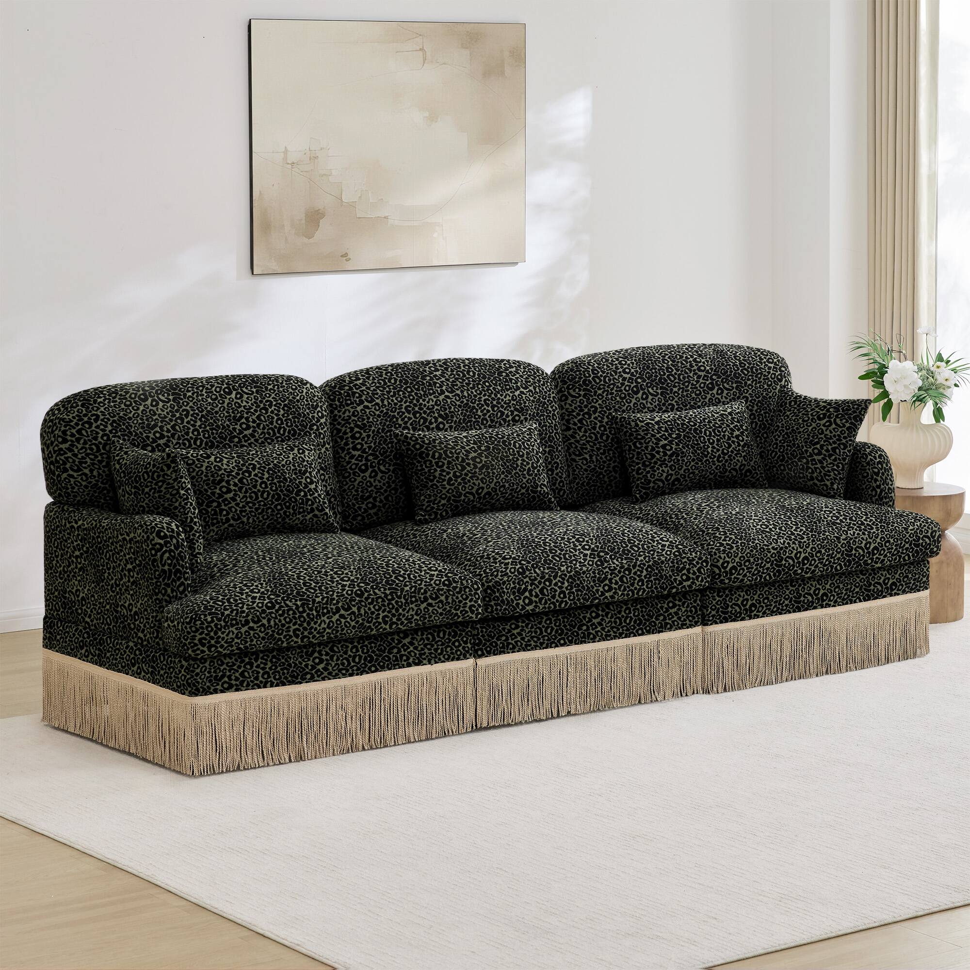 Anysun 100" Chenille Leopard 3 Seater Sofa, Tassel Edge, Modular ...