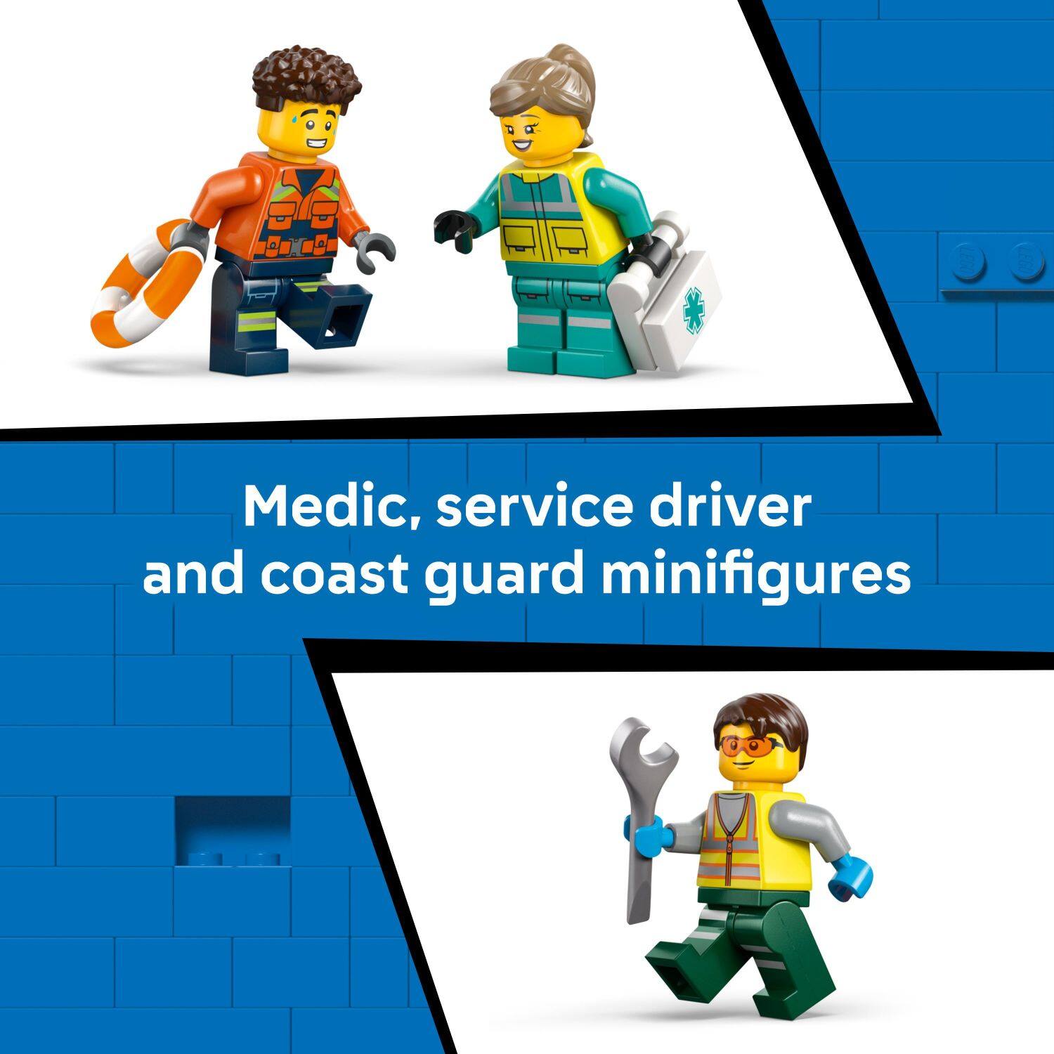 Medic, service driver and coast guard minifigures